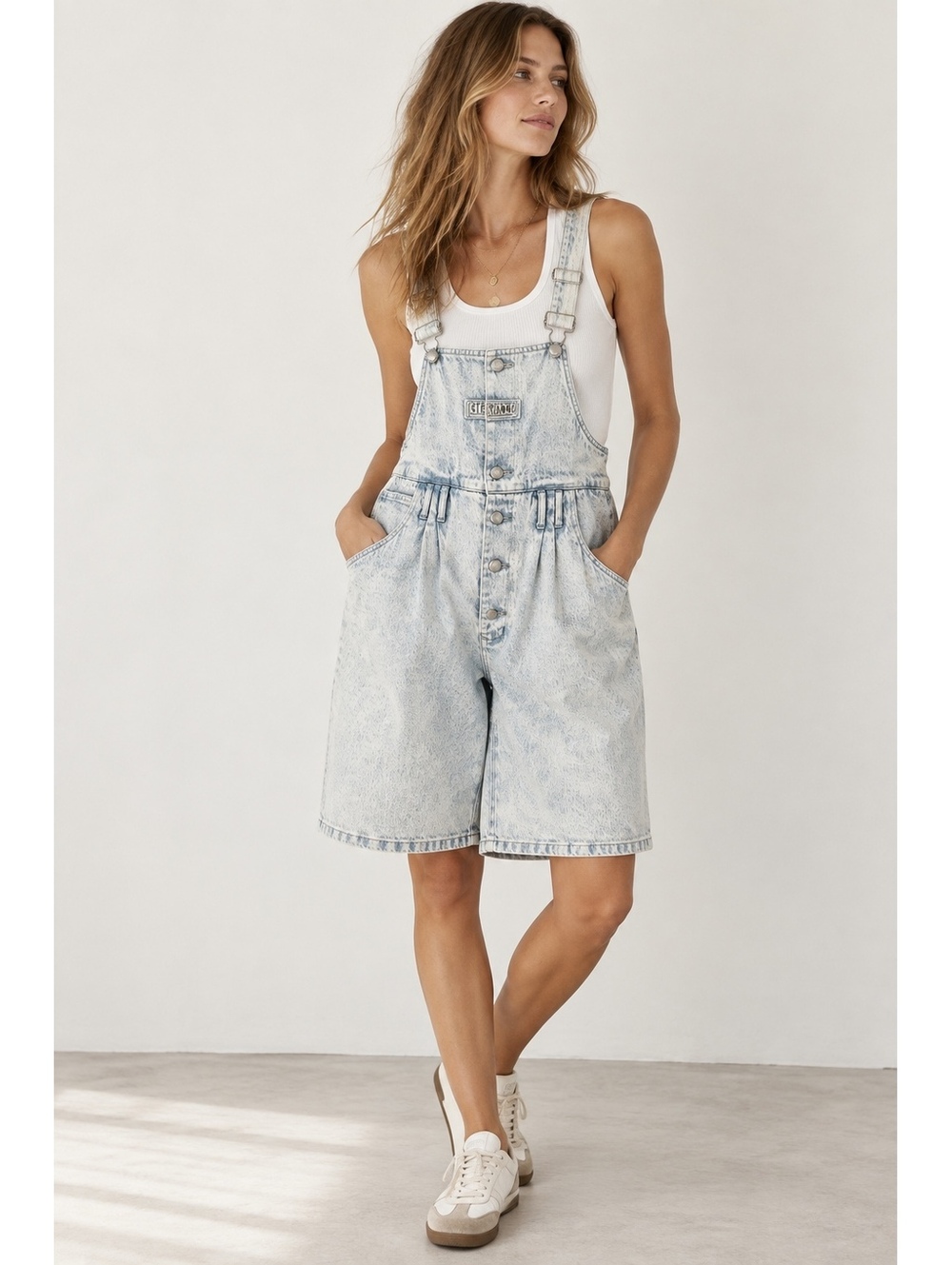 STEFANO Vintage 90s Acid Wash Denim Shortalls Overalls Romper Womens 22 Y2K